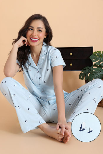 Buy Zivame Knit Poly Pyjama Set - Salt Air